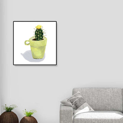 Vivolux | Nordic Illustration Bonsai Kaktus Leinwand Gelb Texturiertes Wandkunst Druck für Kinderzimmer