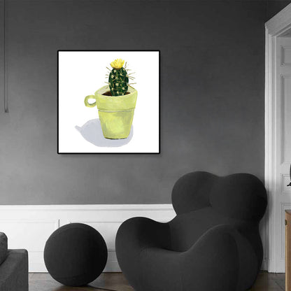 Vivolux | Nordic Illustration Bonsai Kaktus Leinwand Gelb Texturiertes Wandkunst Druck für Kinderzimmer