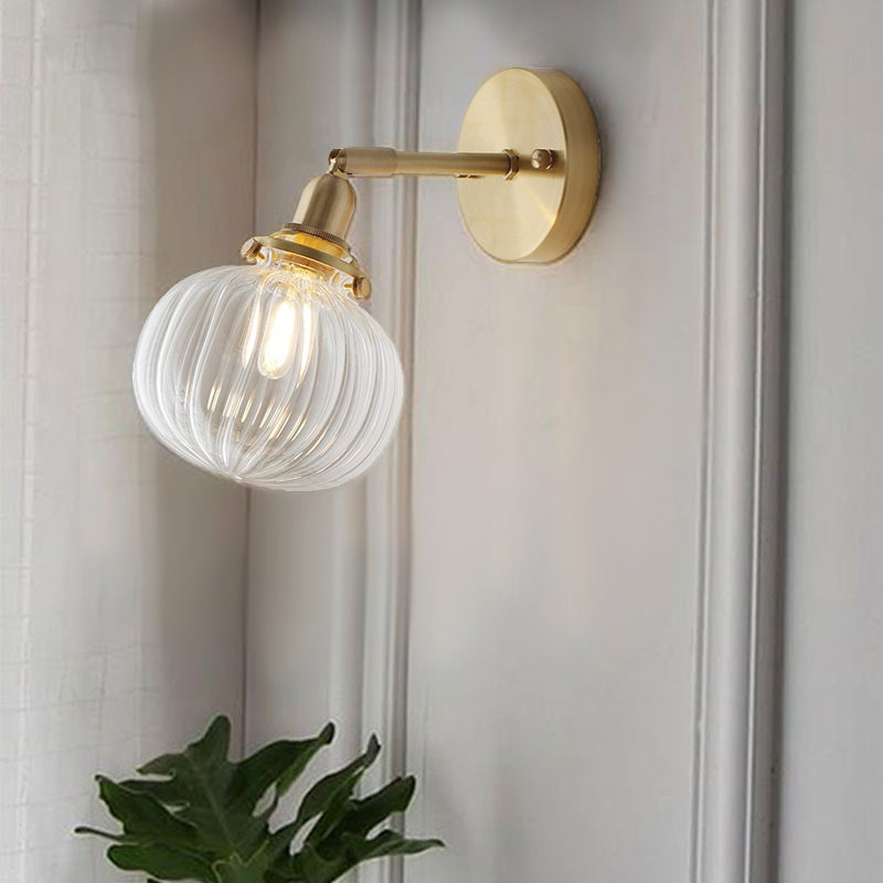 Vivolux | Einzelkopf Kürbis Wandlampe Traditionell Gold Klar Geriffeltes Glas Verstellbare Wandmontierte Lampe