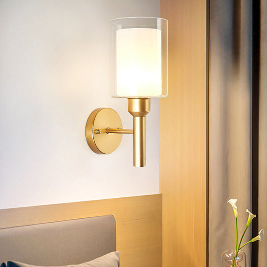 Vivolux | Retro-Stil Dual-Zylinder Wandlicht 1 Kopf Klare und Weiße Glas Wandleuchte Beleuchtung in Gold