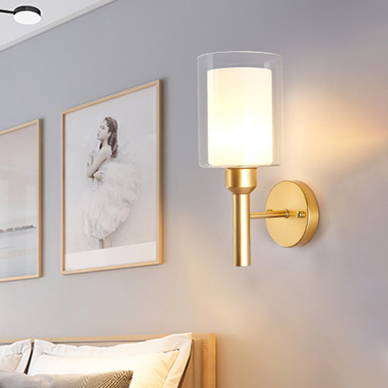 Vivolux | Retro-Stil Dual-Zylinder Wandlicht 1 Kopf Klare und Weiße Glas Wandleuchte Beleuchtung in Gold