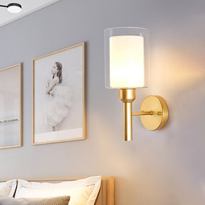 Vivolux | Retro-Stil Dual-Zylinder Wandlicht 1 Kopf Klare und Weiße Glas Wandleuchte Beleuchtung in Gold
