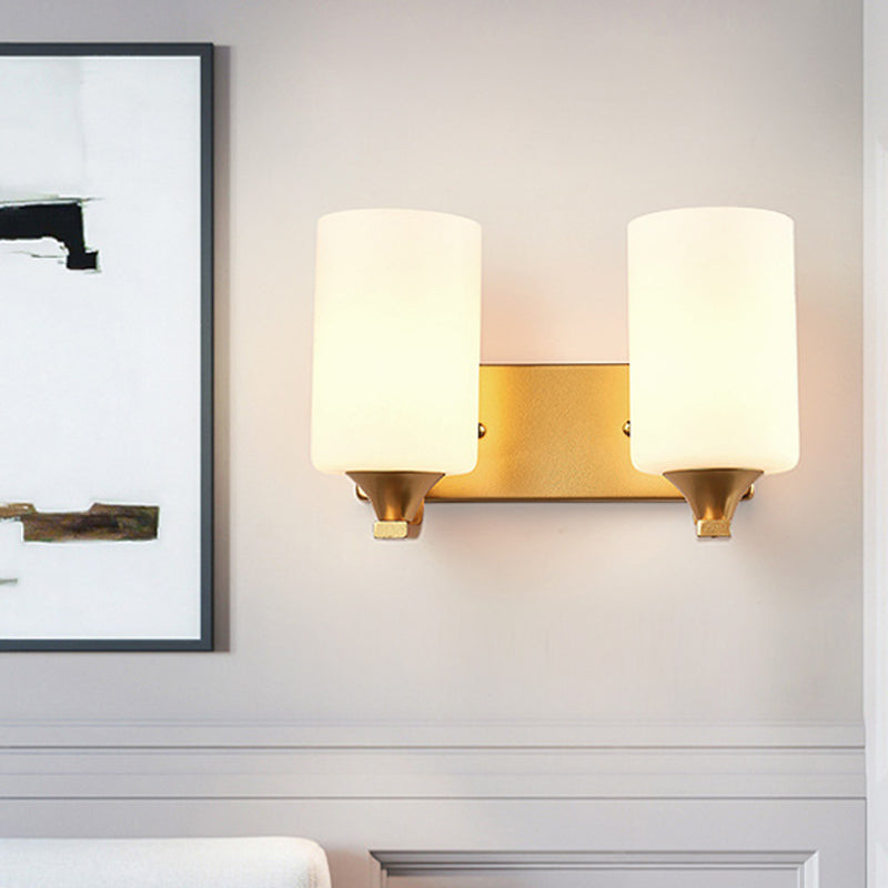 Vivolux | 2-Lampen Wandlamp Traditionele Cilindervormige Melkglazen Wandverlichting in Goud