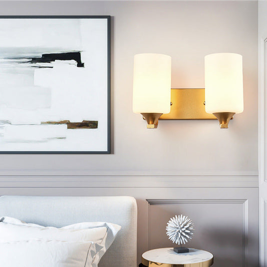 Vivolux | 2-Lampen Wandlamp Traditionele Cilindervormige Melkglazen Wandverlichting in Goud