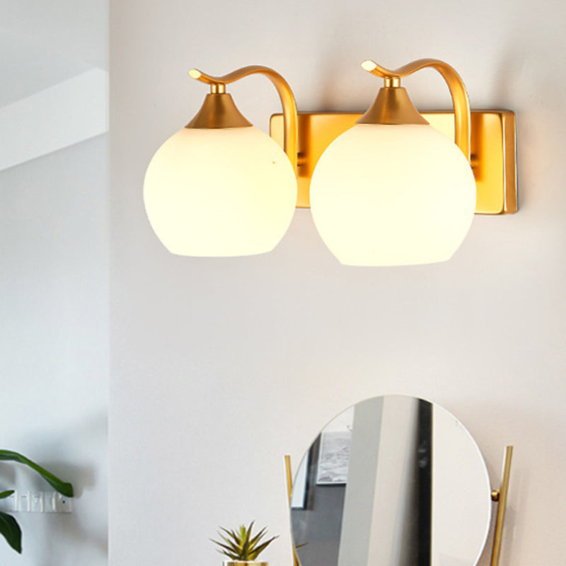 Vivolux | Sphere Wandleuchte Nachttisch Vintage Creme Glas 2-Licht Gold Wandmontage Beleuchtung