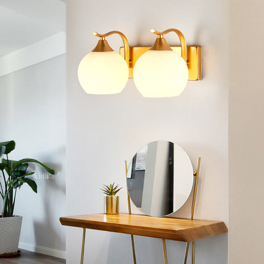 Vivolux | Sphere Wandleuchte Nachttisch Vintage Creme Glas 2-Licht Gold Wandmontage Beleuchtung
