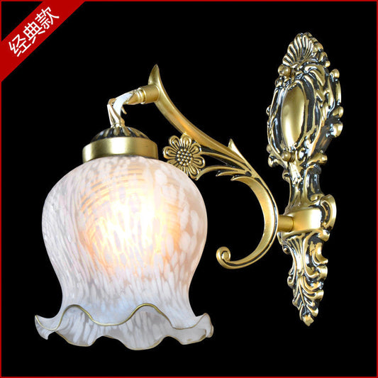 Vivolux | Weißes Glas Gold Wandmontage Lampe Gedruckte Blume Einzelner Kopf Landhausstil Wandleuchte Licht