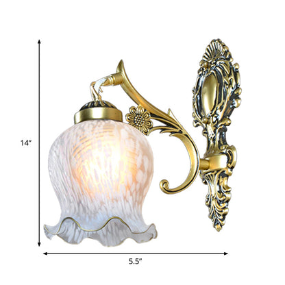 Vivolux | Weißes Glas Gold Wandmontage Lampe Gedruckte Blume Einzelner Kopf Landhausstil Wandleuchte Licht