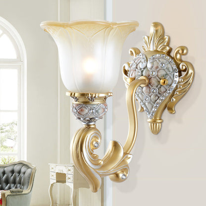 Vivolux | Einzelkopf-Blumen-Wandlampe Lager Weiß Satinierte Glas Wandbeleuchtung Idee mit Herzform Harz Decke