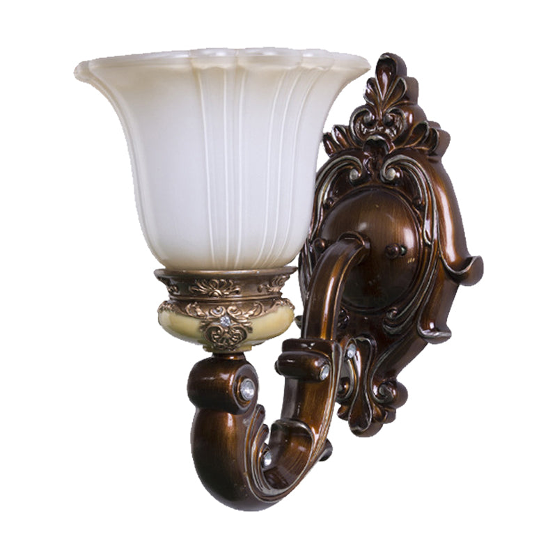 Vivolux | Antiqued Invert Bell Wandlamp Enkel Licht Creme Geribbeld Glas Wandgemonteerde Verlichting in Bruin