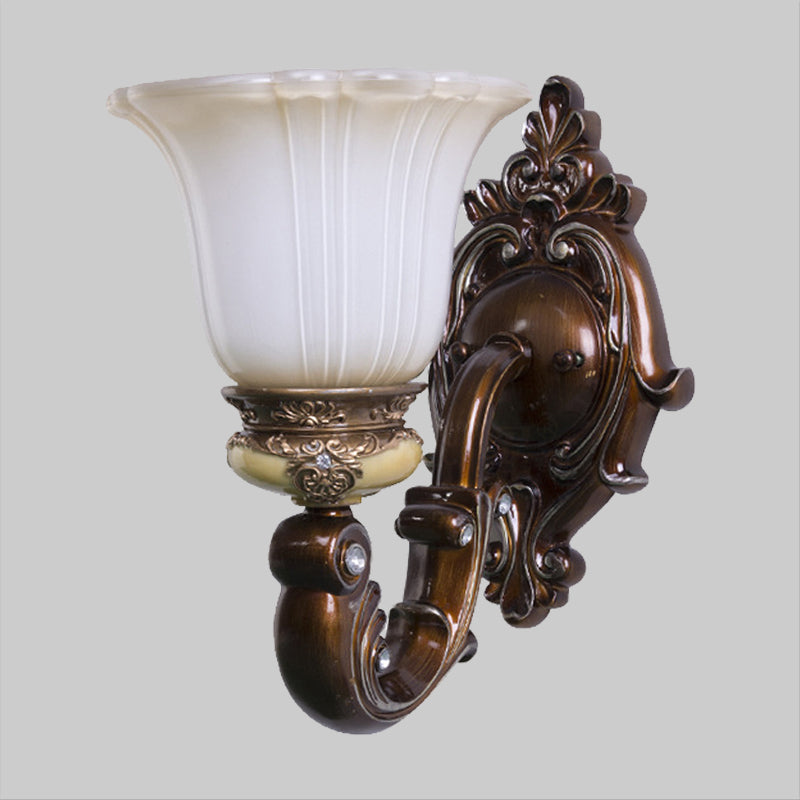 Vivolux | Antiqued Invert Bell Wandlamp Enkel Licht Creme Geribbeld Glas Wandgemonteerde Verlichting in Bruin