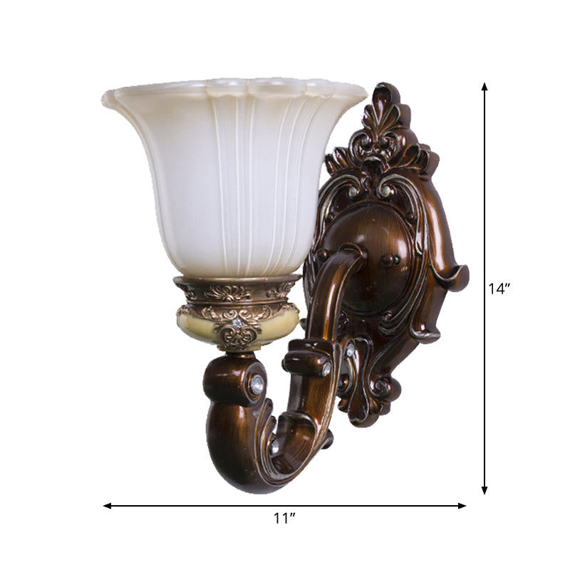 Vivolux | Antiqued Invert Bell Wandlamp Enkel Licht Creme Geribbeld Glas Wandgemonteerde Verlichting in Bruin
