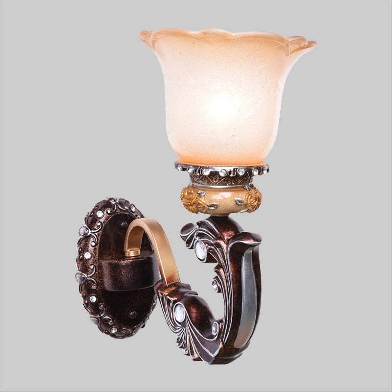 Vivolux | Braun 1/2-Kopf Wandlamp Retro-Stil Rosa und Weiß Glas Blumengeformte Wandbeleuchtung装置