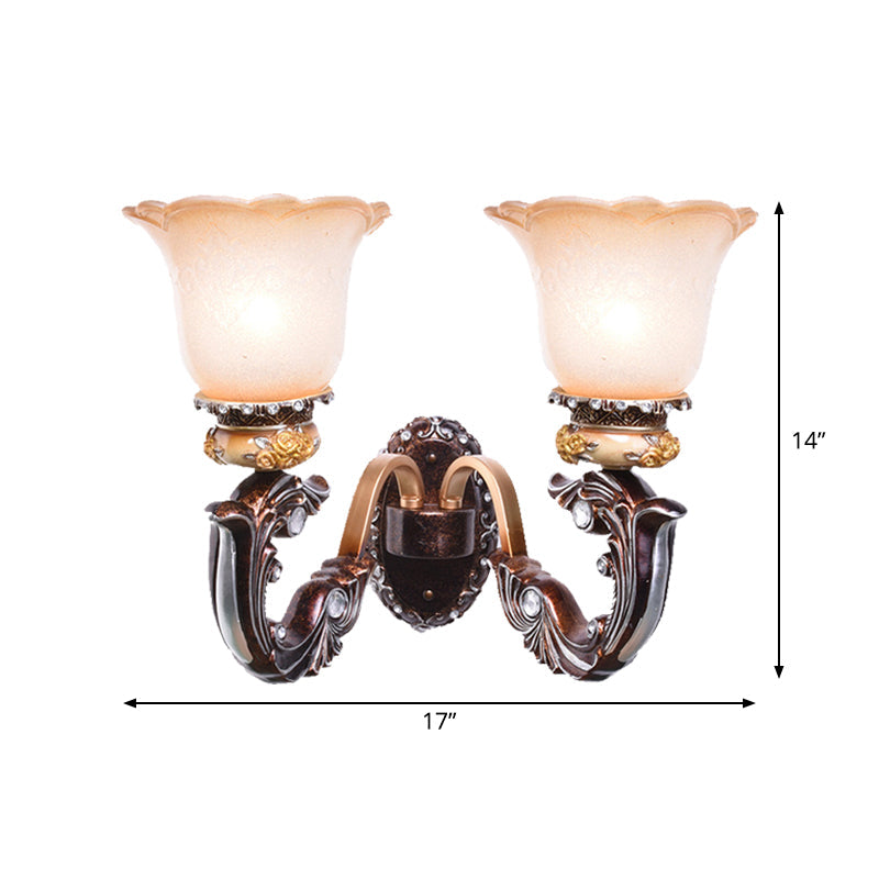 Vivolux | Braun 1/2-Kopf Wandlamp Retro-Stil Rosa und Weiß Glas Blumengeformte Wandbeleuchtung装置