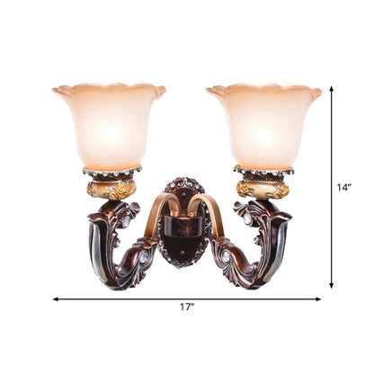 Vivolux | Braun 1/2-Kopf Wandlamp Retro-Stil Rosa und Weiß Glas Blumengeformte Wandbeleuchtung装置