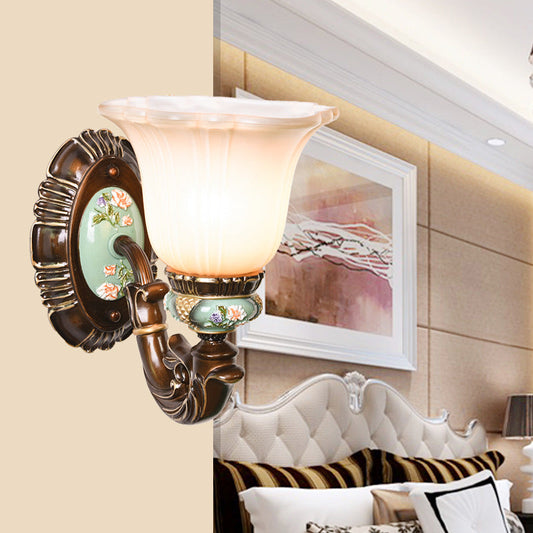 Vivolux | Frosted Glass Bruin Muur Lamp Geribbelde Bel 1/2-Lamp Landelijke Muur Wandlamp Verlichting voor Gastenkamer