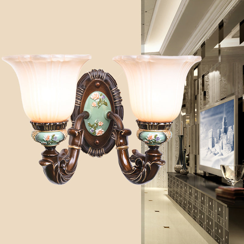 Vivolux | Frosted Glass Bruin Muur Lamp Geribbelde Bel 1/2-Lamp Landelijke Muur Wandlamp Verlichting voor Gastenkamer