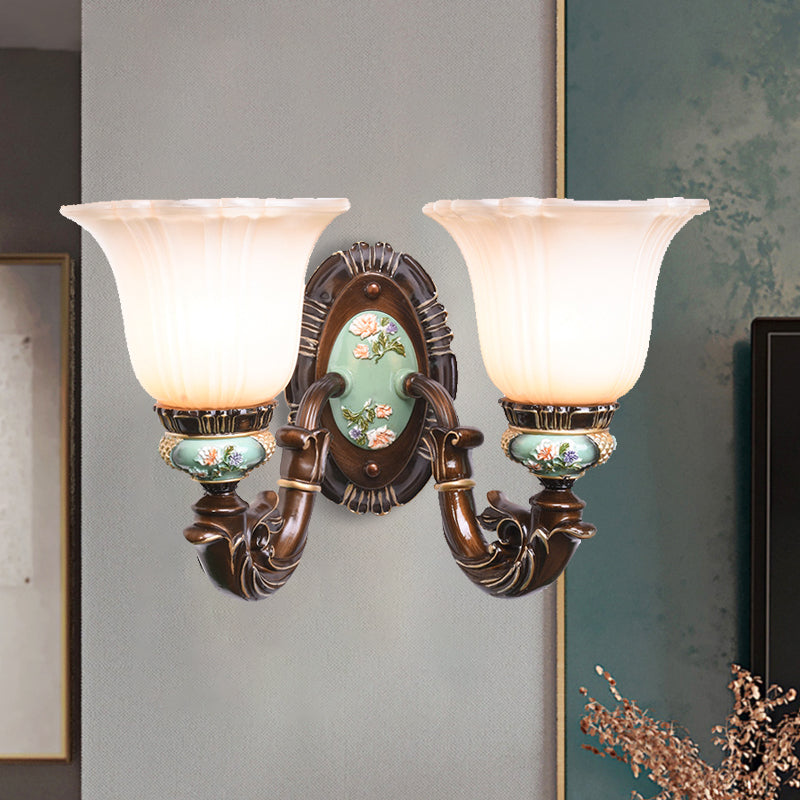 Vivolux | Frosted Glass Bruin Muur Lamp Geribbelde Bel 1/2-Lamp Landelijke Muur Wandlamp Verlichting voor Gastenkamer