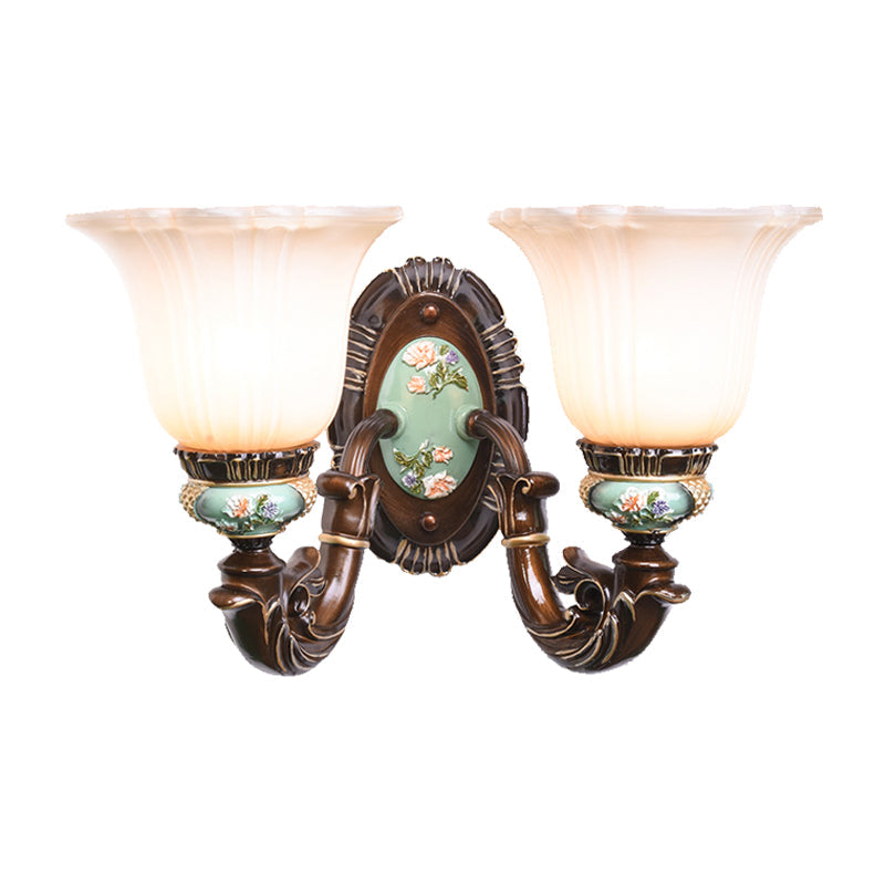 Vivolux | Frosted Glass Bruin Muur Lamp Geribbelde Bel 1/2-Lamp Landelijke Muur Wandlamp Verlichting voor Gastenkamer