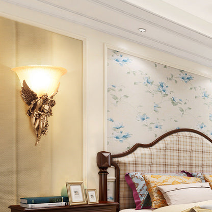 Vivolux | Einzelkopf-Wandlicht Bauernhaus Schüssel-ähnliche milchige Glas Wandlampe mit Winkel-Dekor in Gold