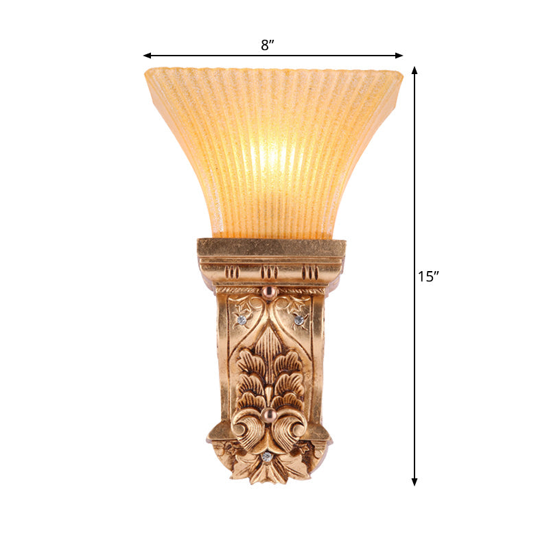 Vivolux | Gouden 1-kop Wandlamp Loftstijl Amber Geribbeld Glas Trapezium Wandverlichting Fixture