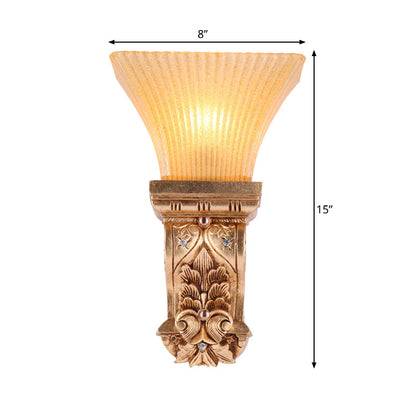 Vivolux | Gouden 1-kop Wandlamp Loftstijl Amber Geribbeld Glas Trapezium Wandverlichting Fixture