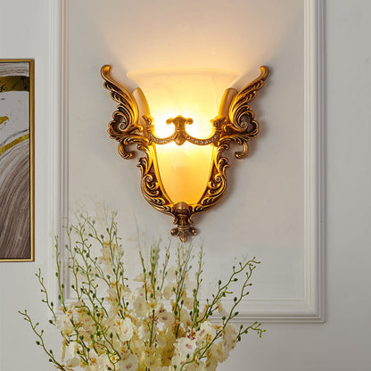 Vivolux | Opal Glas Gouden Wandschilder Elongated Bell 1-Lamp Cottage Wandmontage Verlichting voor Woonkamer