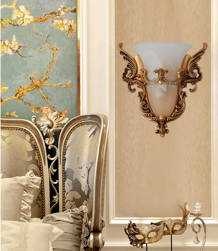 Vivolux | Opal Glas Gouden Wandschilder Elongated Bell 1-Lamp Cottage Wandmontage Verlichting voor Woonkamer