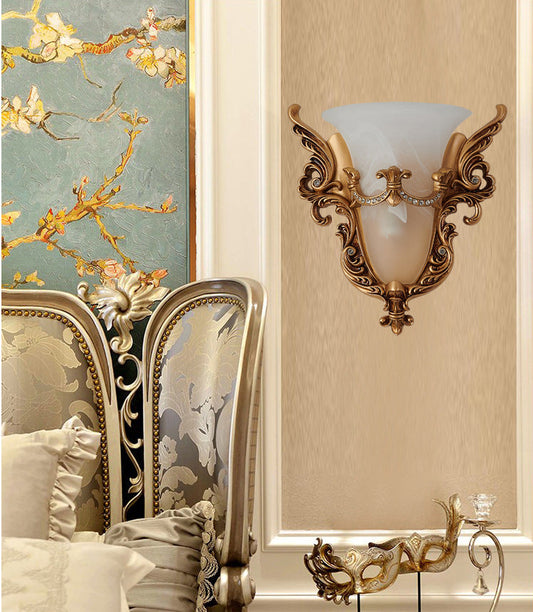 Vivolux | Opal Glas Gouden Wandschilder Elongated Bell 1-Lamp Cottage Wandmontage Verlichting voor Woonkamer