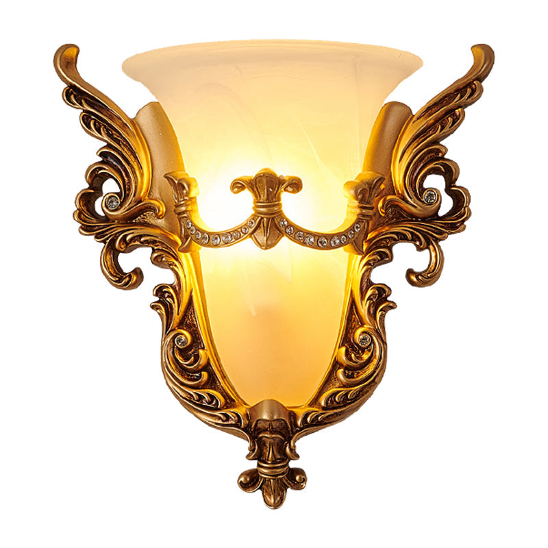 Vivolux | Opal Glas Gouden Wandschilder Elongated Bell 1-Lamp Cottage Wandmontage Verlichting voor Woonkamer