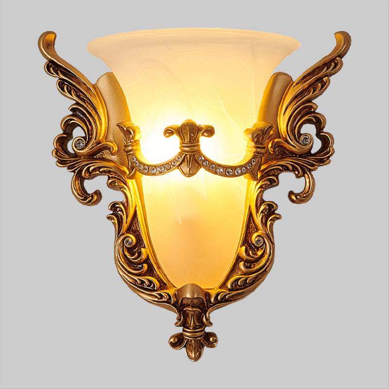 Vivolux | Opal Glas Gouden Wandschilder Elongated Bell 1-Lamp Cottage Wandmontage Verlichting voor Woonkamer