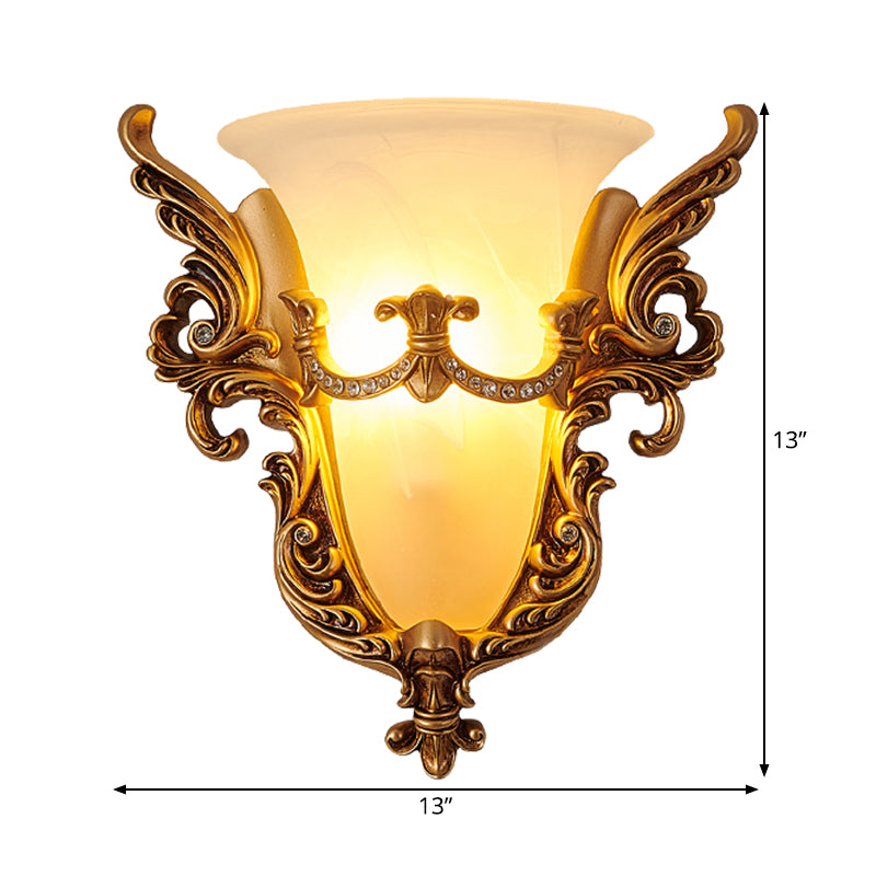 Vivolux | Opal Glas Gouden Wandschilder Elongated Bell 1-Lamp Cottage Wandmontage Verlichting voor Woonkamer