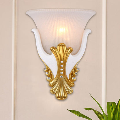 Vivolux | 1 Licht Wandeinheit Verlichting Landelijke Glockenform Gelb/Weiß Rippenglas Wandleuchte für Schlafzimmer, 9,5"/13" Breite