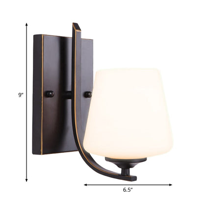 Vivolux | Witte Glas Zwarte Wandlamp Komvormige Enkele Bulb Retro Stijl Muur Bevestigde Verlichting met Rechthoekige Metalen Achterplaat