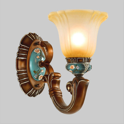 Vivolux | Braun 1-Kopf Wandleuchte Bauernhaus Opalglas Blütenätzung Muster Wandleuchte Beleuchtung