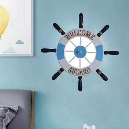 Vivolux | Acryl Ronde Flush Wandlamp Creatieve LED Wandgemonteerde Lamp met Houten Roderontwerp in Blauw, Warm/Wit Licht