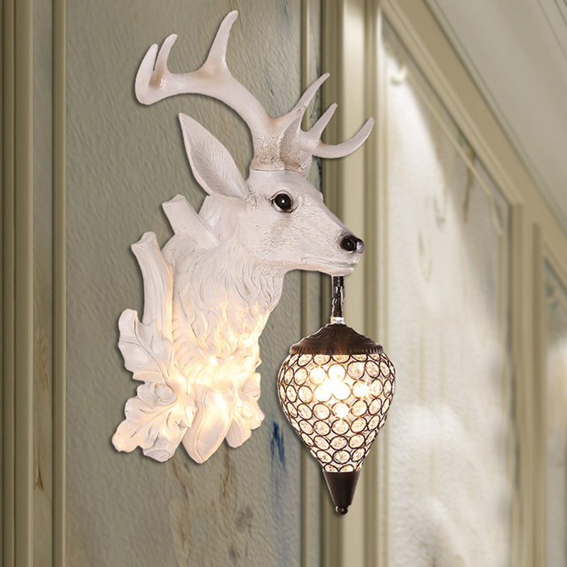 Vivolux | Witte Eik Wandlicht Sconces Landelijk Hars 12"/20"/28" Breed Enkel Binnenverlichtingsarmatuur met Droup Kristallen Schaduw