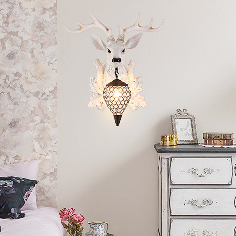 Vivolux | Witte Eik Wandlicht Sconces Landelijk Hars 12"/20"/28" Breed Enkel Binnenverlichtingsarmatuur met Droup Kristallen Schaduw