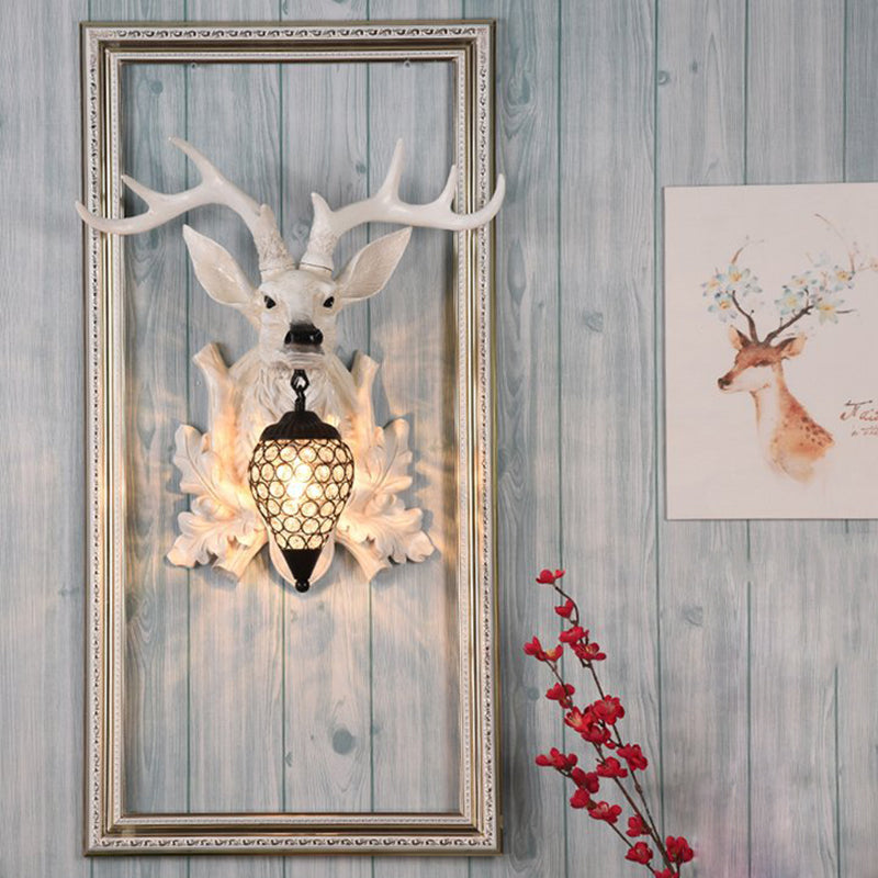 Vivolux | Witte Eik Wandlicht Sconces Landelijk Hars 12"/20"/28" Breed Enkel Binnenverlichtingsarmatuur met Droup Kristallen Schaduw