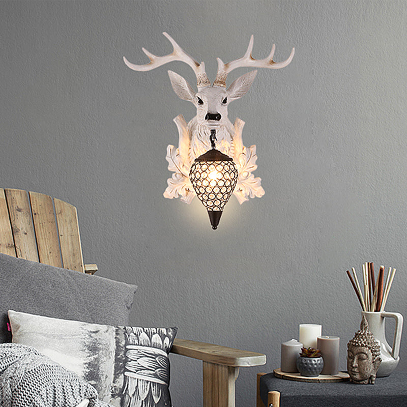 Vivolux | Witte Eik Wandlicht Sconces Landelijk Hars 12"/20"/28" Breed Enkel Binnenverlichtingsarmatuur met Droup Kristallen Schaduw