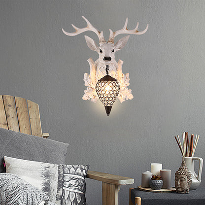 Vivolux | Witte Eik Wandlicht Sconces Landelijk Hars 12"/20"/28" Breed Enkel Binnenverlichtingsarmatuur met Droup Kristallen Schaduw