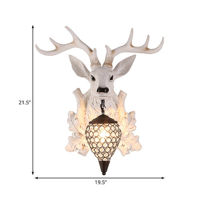 Vivolux | Witte Eik Wandlicht Sconces Landelijk Hars 12"/20"/28" Breed Enkel Binnenverlichtingsarmatuur met Droup Kristallen Schaduw