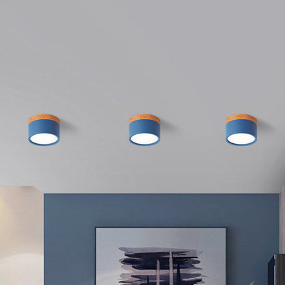 Vivolux | Moderne Macaron Deckenleuchte – Kompakte Metall/Holz Flush Mount Beleuchtung für Küche und Bar in Gelb, Blau und Schwarz