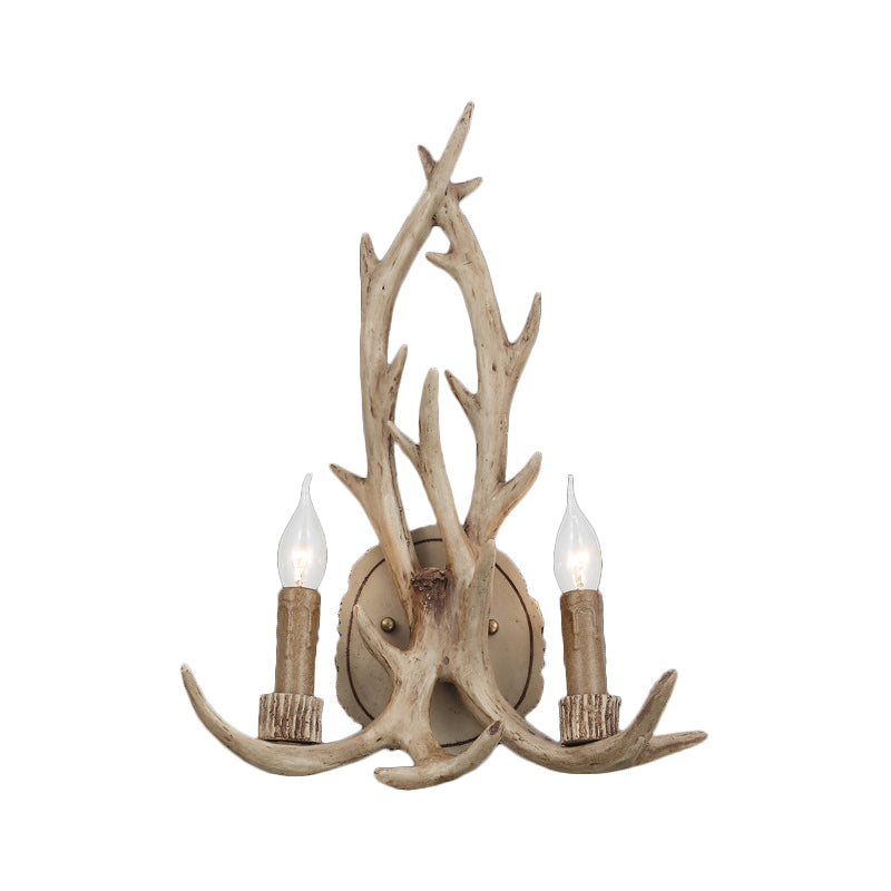 Vivolux | 2 Köpfe Geweih Wandlicht Leuchte Rustikal Kaffee/Braun/Grau Harz Wandmontierte Lampe mit Freilampen-Design