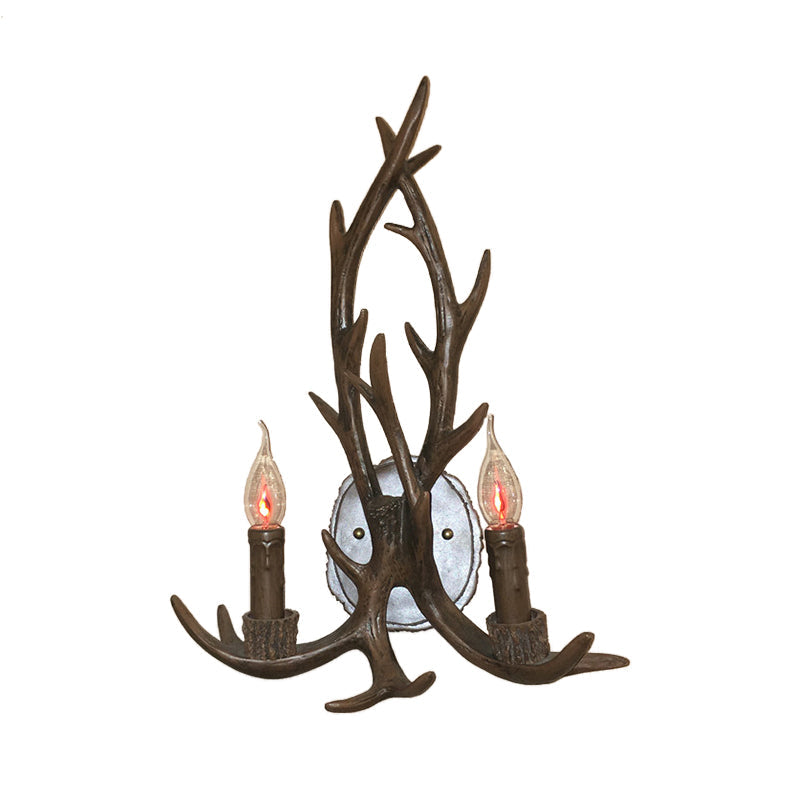 Vivolux | 2 Köpfe Geweih Wandlicht Leuchte Rustikal Kaffee/Braun/Grau Harz Wandmontierte Lampe mit Freilampen-Design
