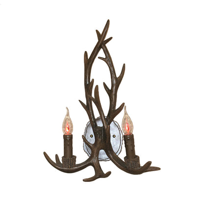 Vivolux | 2 Köpfe Geweih Wandlicht Leuchte Rustikal Kaffee/Braun/Grau Harz Wandmontierte Lampe mit Freilampen-Design