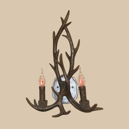 Vivolux | 2 Köpfe Geweih Wandlicht Leuchte Rustikal Kaffee/Braun/Grau Harz Wandmontierte Lampe mit Freilampen-Design
