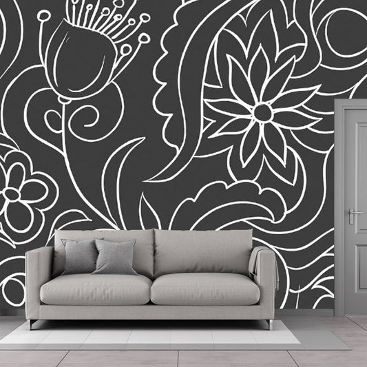 Vivolux | Zwart en Wit Minimalistische Muurbehang Hele Bloemenwandkunst voor Woonkamer