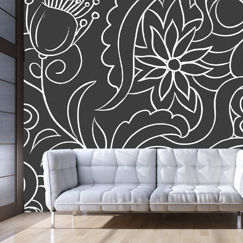 Vivolux | Zwart en Wit Minimalistische Muurbehang Hele Bloemenwandkunst voor Woonkamer