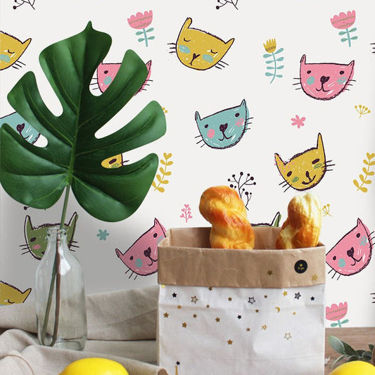 Vivolux | Novelty Katze Kopf Wandpaneel Cartoon PVC Wanddekoration in Gelb, Peelen und Kleben